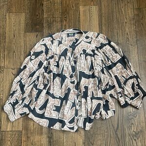 Anthropologie Black and Brown Oversized Long Sleeve Blouse